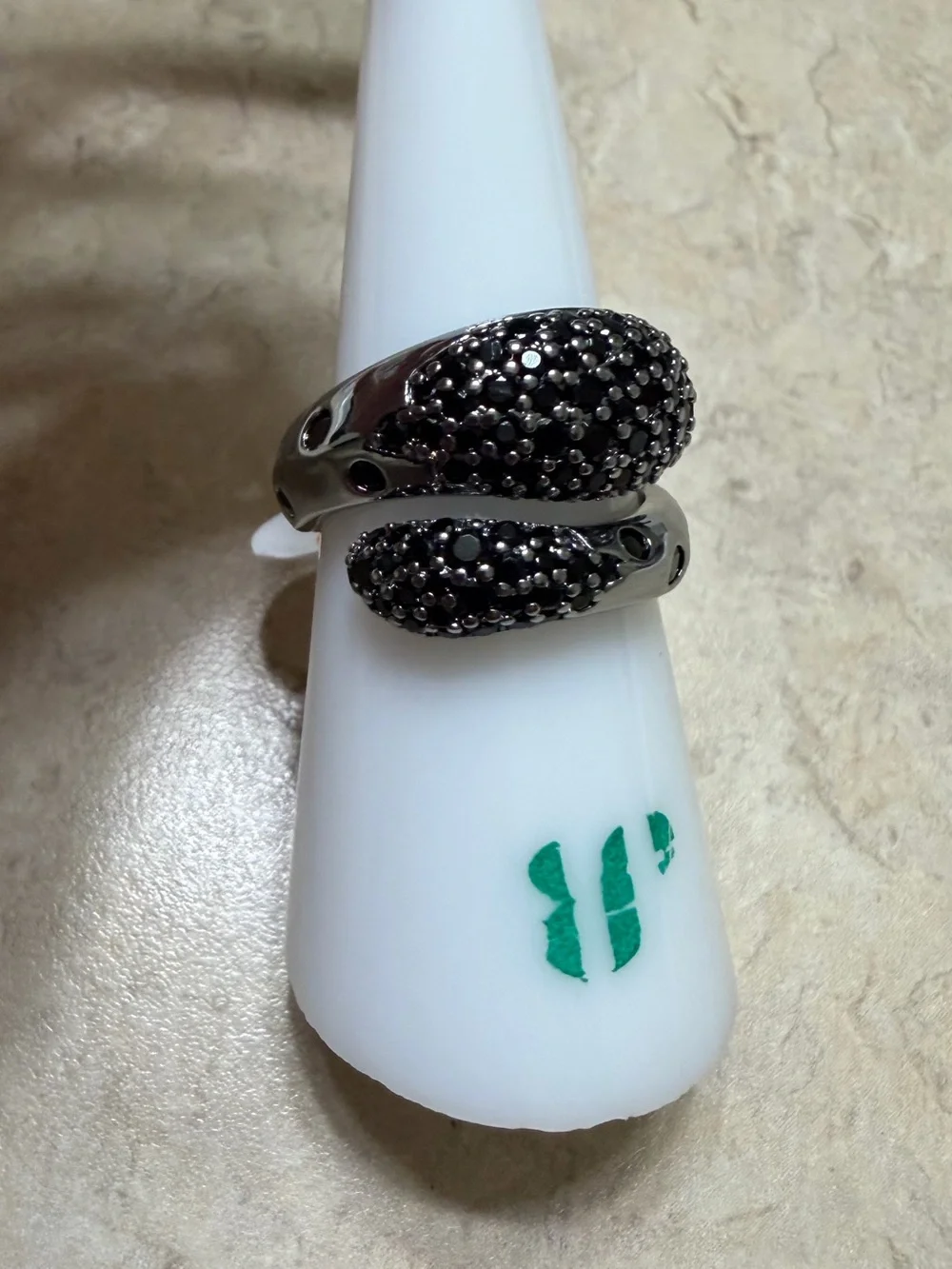 Bomb Party Size 6 Ring-Wrapped With River Stone Black Onyx on Hematite RG59592